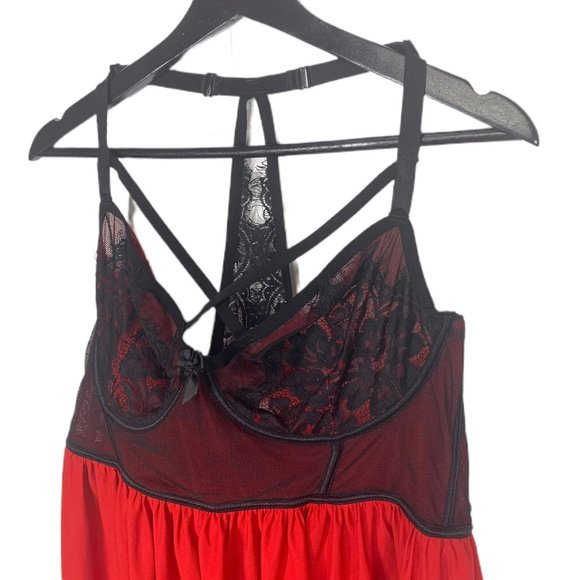 Torrid Red Black Underwire Bra Racerback Mini Negligee 3 - Picture 2 of 7